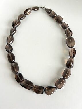 Smoky Brown Glass Bead Strand Necklace - marked FP- 925 clasp- 20”